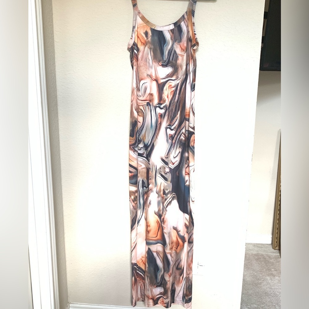 CHICME Marble Print Sleeveless Sundress, Size Large
